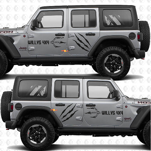 4x4 Claw Marks Willys Side Doors Vinyl decal sticker fit Jeep Wrangler 1