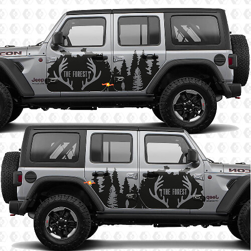 Deer Antlers Forest Line Side Doors Vinyl decal sticker fit Jeep Wrangler 1