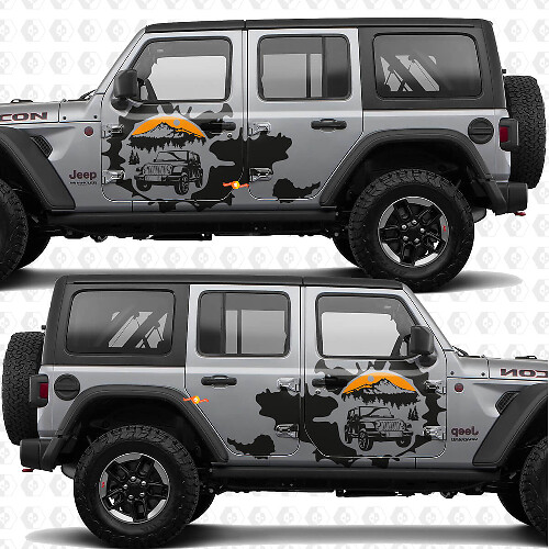 Overland Mountains Sunset Splash Side Doors Vinyl decal sticker fit Jeep Wrangler 1