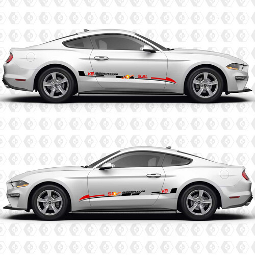 5.2L Supercharged V8 Aero Flow Stripes Side Door Vinyl Decal Sticker for Ford Mustang 2014-2024