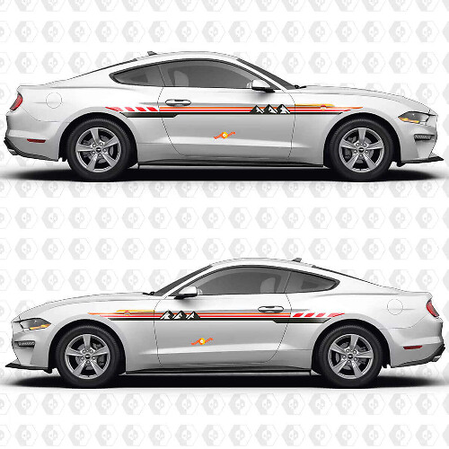 S550 Mountains Sunset Retro Gradient Style Side Doors Vinyl Decals Stickers for Ford Mustang 1
