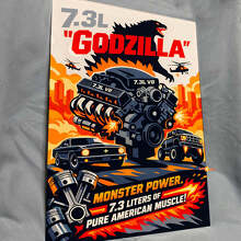 7.3L Godzilla Monster Power Glossy Acrylic Garage Wall Art Panel 2