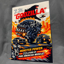 7.3L Godzilla Monster Power Glossy Acrylic Garage Wall Art Panel 3