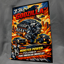 7.3L Godzilla Monster Power Glossy Acrylic Garage Wall Art Panel #2 3