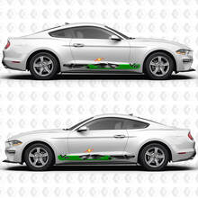 V6 Mustang Checkered Flag Inspired Side Door Rocker Panel Vinyl Decals Stickers for Ford Mustang 2