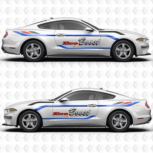 Vintage Racing Blocks EcoBoost Side Door Vinyl Decals Stickers for Ford Mustang 1