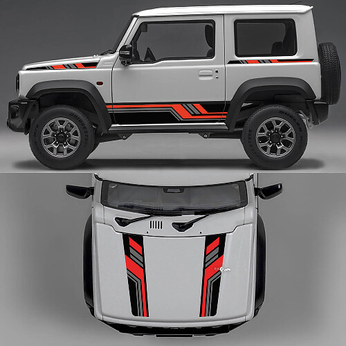Rhino Edition Abstract Lines Graphic Side Doors and Bonnet Vinyl Decals 2 for Suzuki Jimny 1