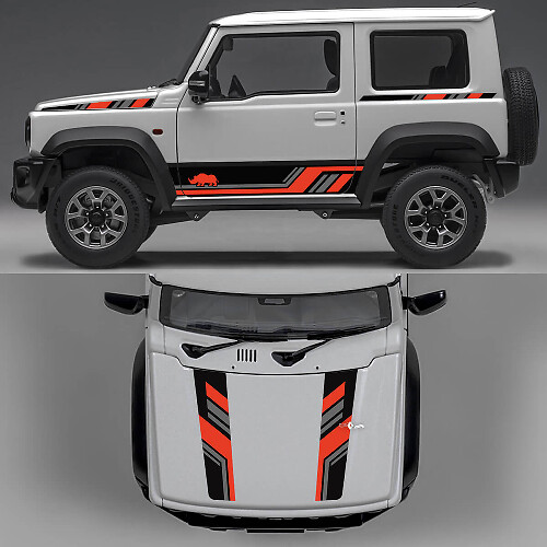  Rhino Edition Abstract Lines Graphic Side Doors and Bonnet Vinyl Decals 3 for Suzuki Jimny 1