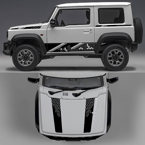  Rhino Edition Honeycombs Abstract Lines Graphic Side Doors and Bonnet Vinyl Decals for Suzuki Jimny