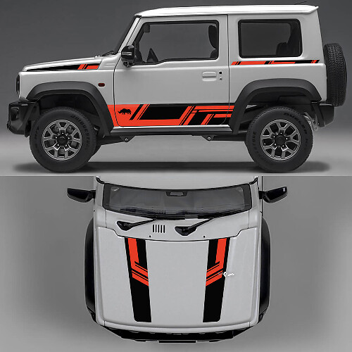 Rhino Edition Abstract Lines Graphic Side Doors and Bonnet Vinyl Decals 4 for Suzuki Jimny 1