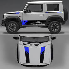 Rhino Edition Mountains Abstract Lines Graphic Side Doors and Bonnet Vinyl Decals for Suzuki Jimny 2