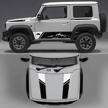 Rhino Edition Mountains Abstract Lines Graphic Side Doors and Bonnet Vinyl Decals for Suzuki Jimny 3