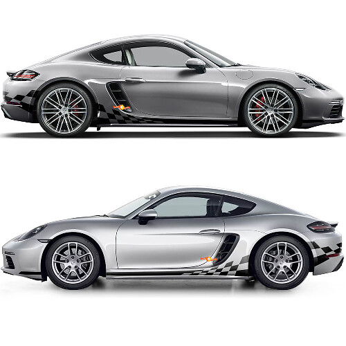 Checkered Flag Side Stripe Vinyl Decal Kit for Porsche 718 Cayman