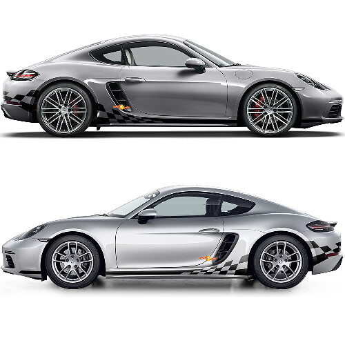 Rocker Panel Checked Flag Side Stripes Graphics Decal For Porsche 718 Cayman 1