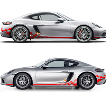 Rocker Panel Checked Flag Side Stripes Graphics Decal For Porsche 718 Cayman 2