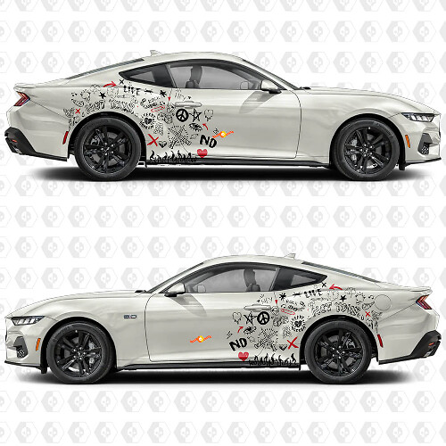 Street Graffiti Style Side Doors Rear Fenders Vinyl Decals Stickers for Ford Mustang 1