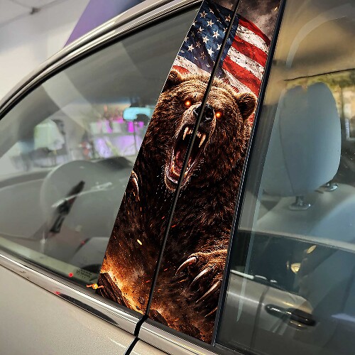 Bear Rage American Flag Pillar Doors Vinyl Decal Sticker