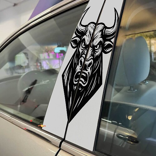 Angry Bull Head Pillar Doors Vinyl Decal Sticker 1