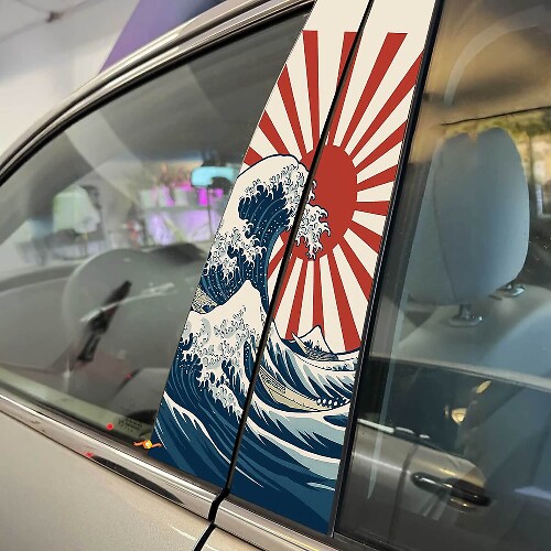 Japanese Style Sea Wave Rising Sun Pillar Doors Vinyl Decal Sticker