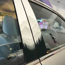 Fog Mountains Forest Silhouette Pillar Doors Vinyl Decal Sticker 2