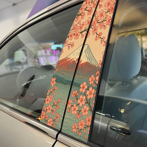 Mountain Fuji Cherry Blossoms Japanese Landscape Pillar Doors Vinyl Decal Sticker 1