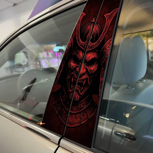 Samurai Mask Aggressive Face Pillar Doors Vinyl Decal Sticker 1