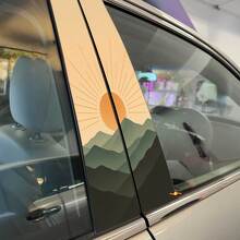 Sunrise Over Mountain Ridge Muted Vintage Tones Pillar Doors Vinyl Decal Sticker 2