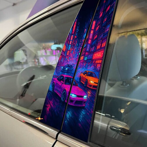 Tokyo Night Street Drift Cars Pillar Doors Vinyl Decal Sticker 1