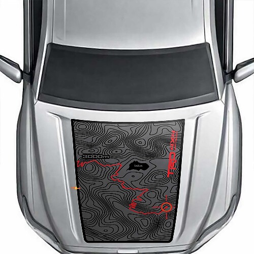 Autocollant Vinyle Capot Carte Topographique Noire Aventure TRD 4x4 Tout Terrain pour Toyota Tacoma 2024 et plus