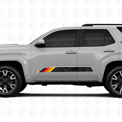 Adhesifs Vinyle Rayures Portes Style Rétro Carte Topographique Pour Toyota 4Runner 6ème Gén