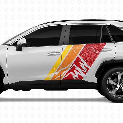 Vintage Mountains Topographic Style Door Side Stripes Vinyl Stickers Decal For Toyota RAV4 2025