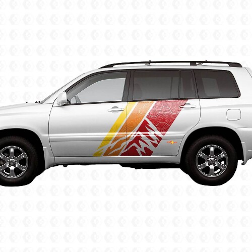 Vintage Mountains Topographic Style Door Side Stripes Vinyl Stickers Decal For Toyota Highlander 2006