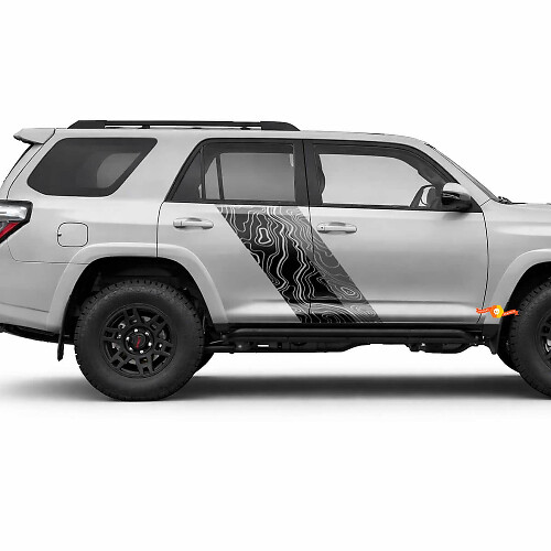 Topographic Map Style Twin Stripes Side Vinyl Stickers Decal For Toyota 4Runner 2009-2024 1