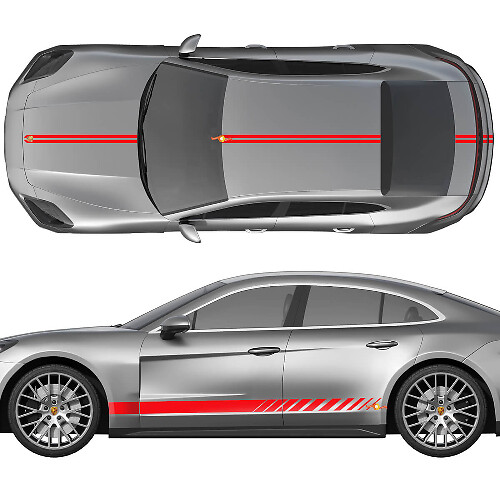Kits de vinyle avec bandes de course pour côtés, capot, toit et coffre pour Porsche Panamera 1