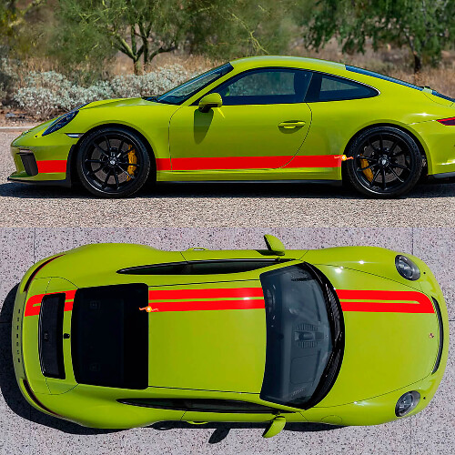 Double Racing Stripes Sides Bonnet Roof Boot Vinyl Decal Kit For Porsche 718 Cayman Boxster 1