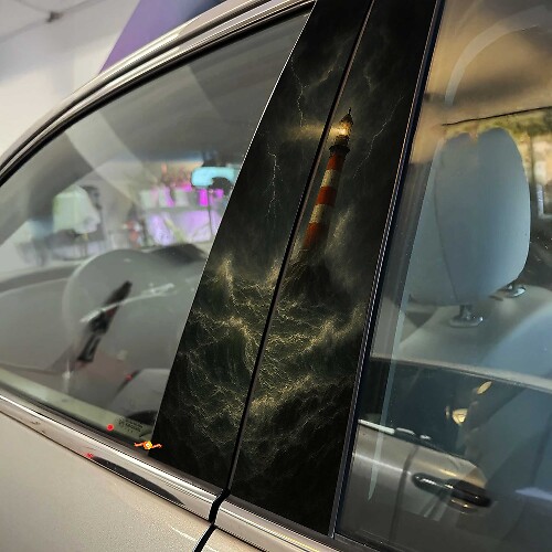 Stormy Sea Lighthouse For Pillar Doors Vinyl Decal Sticker