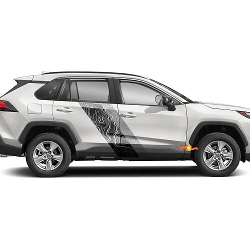 Topographic Map Style Door Side Stripes Vinyl Stickers Decal For Toyota RAV4 2019-2025