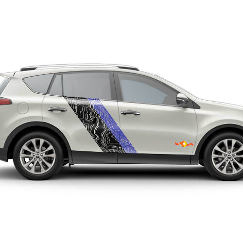 Topographic Map Style Door Side Stripes Vinyl Stickers Decal For Toyota RAV4 2013-2018