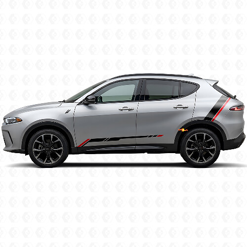 Twin Stripes Rocker Panel Rear Side Vinyl Sticker Decal for Dodge Hornet 2023+ 1