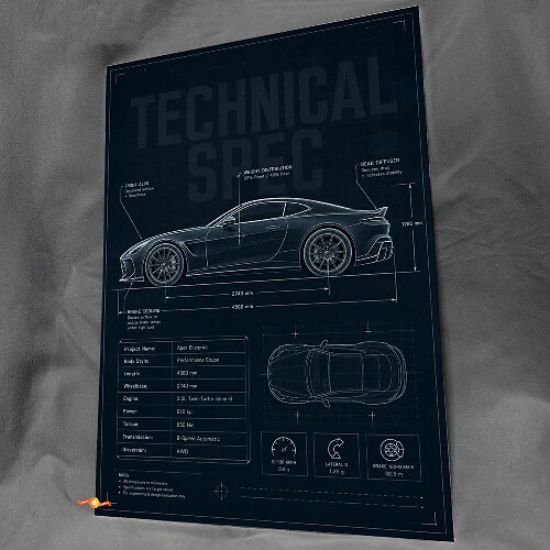 Technical Spec Drawing Glossy Acrylic Wall Art Panel