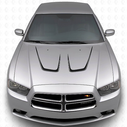 Twin Cambered Hood Stripes Vinyl Decal Kit 2 for Dodge Charger 2011-2014_1