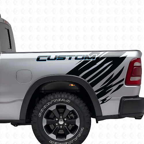 Custom Outline Grunge Style Rear Side Vinyl Decal Kit for Dodge Ram