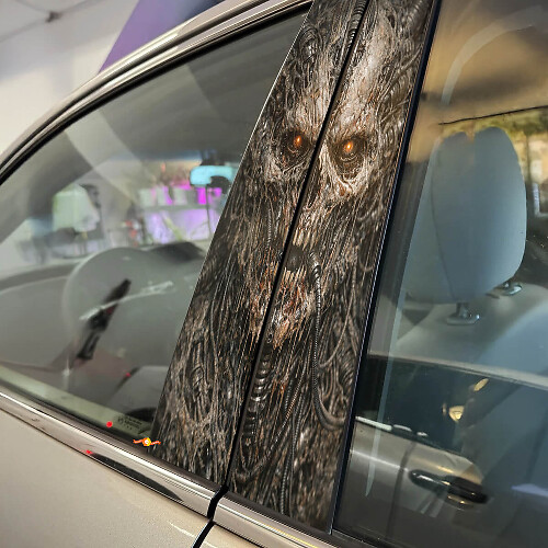 Biomechanical Face Door Pillar Vinyl Decal Set