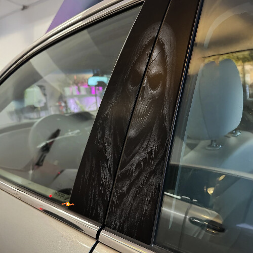 Hooded Grim Skull Door Pillar Vinyl Decal Set