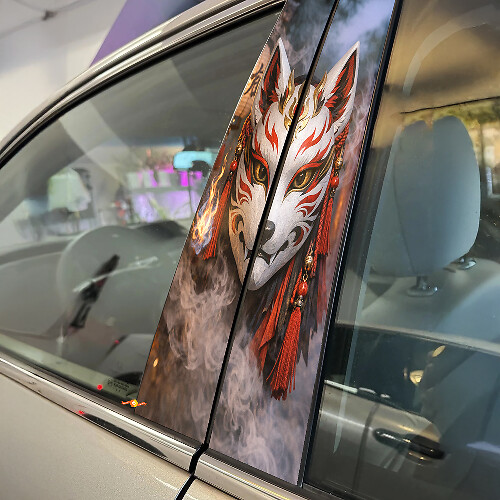 Kitsune Fox Mask Door Pillar Vinyl Decal Set