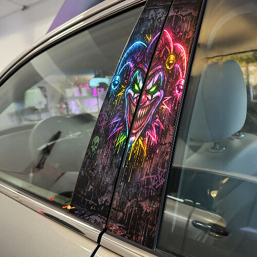 Neon Jester Face Door Pillar Vinyl Decal Set