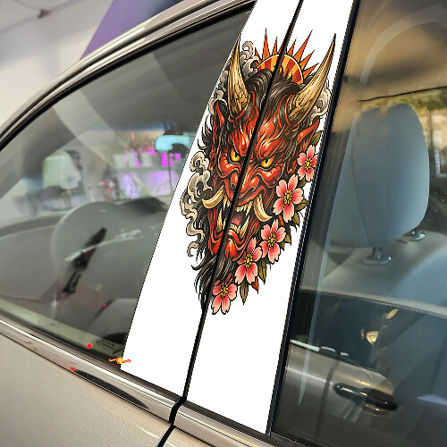 Oni Demon Face Pillar Vinyl Decal Set