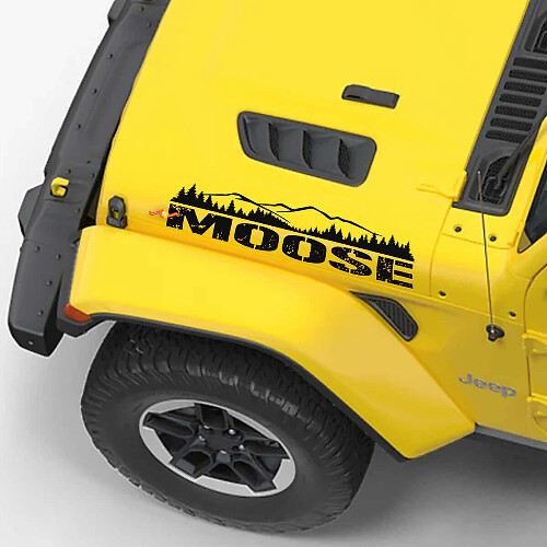 Moose Lettering Mountain Style Hood Vinyl Decal Set for Jeep Wrangler
