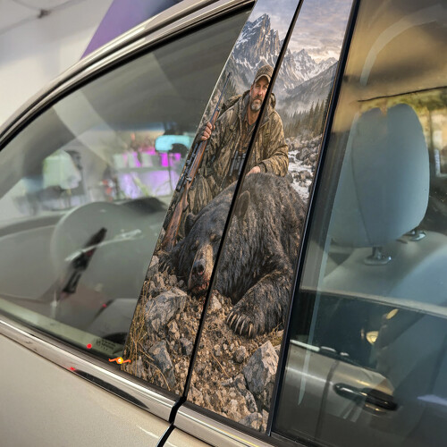 Black Bear Hunter Door Pillar Vinyl Decal Sticker