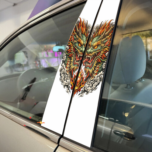 Twin Dragon Face Door Pillar Vinyl Decal Sticker